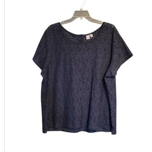 JCPENNEY Plus SZ 3X Navy Blue Lace Floral Top Blouse Granny Chic Romantic Twee